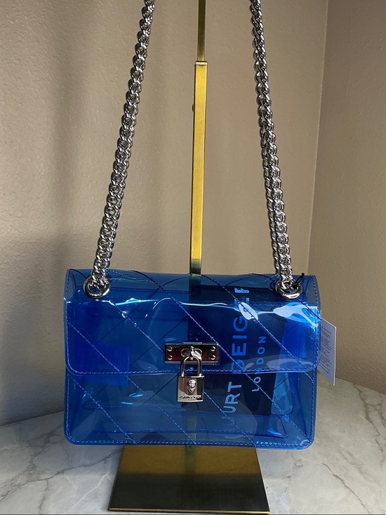 Kurt Geiger Handbags - Kurt Geiger London Brixton Vinyl Crossbody Bag with silver-tone chain hardware.